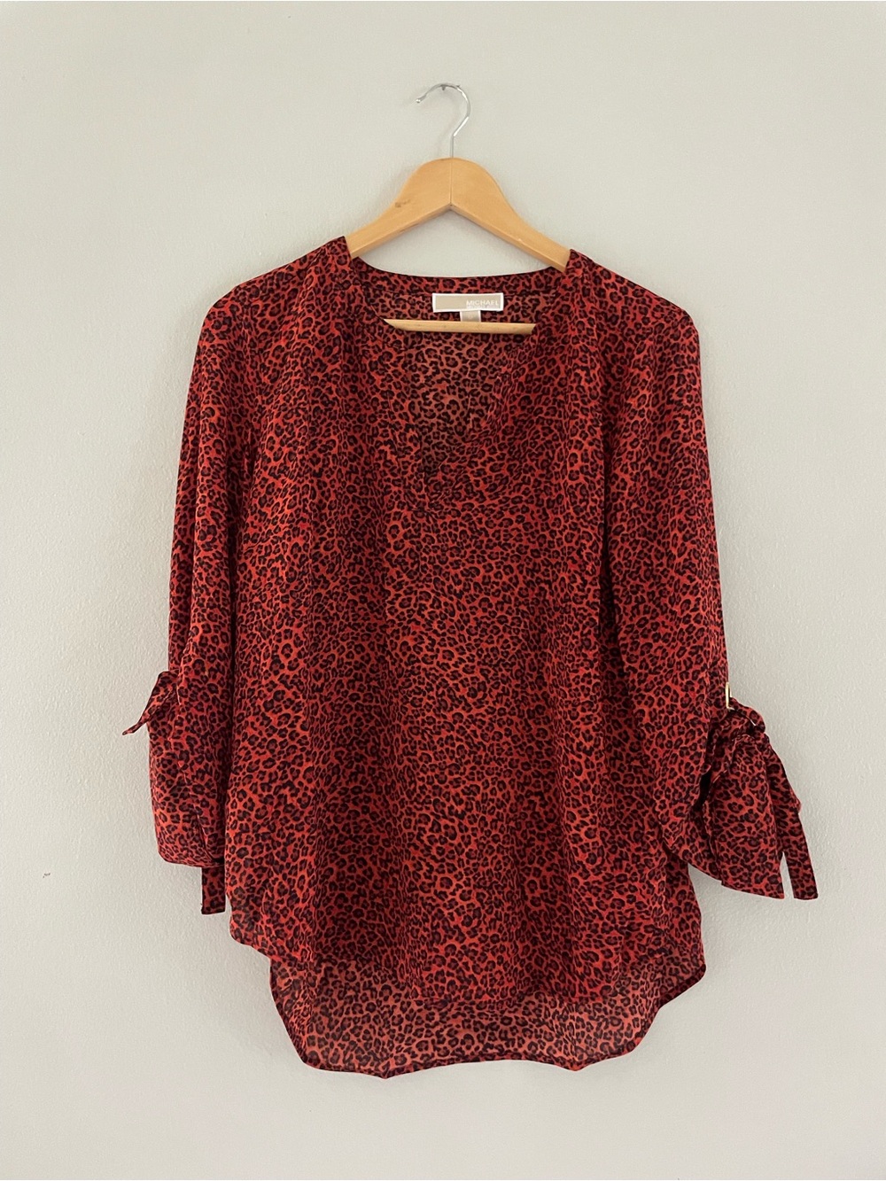 Michael Michael Kors Burnt Orange Leopard Print 3/4 Sleeve Blouse